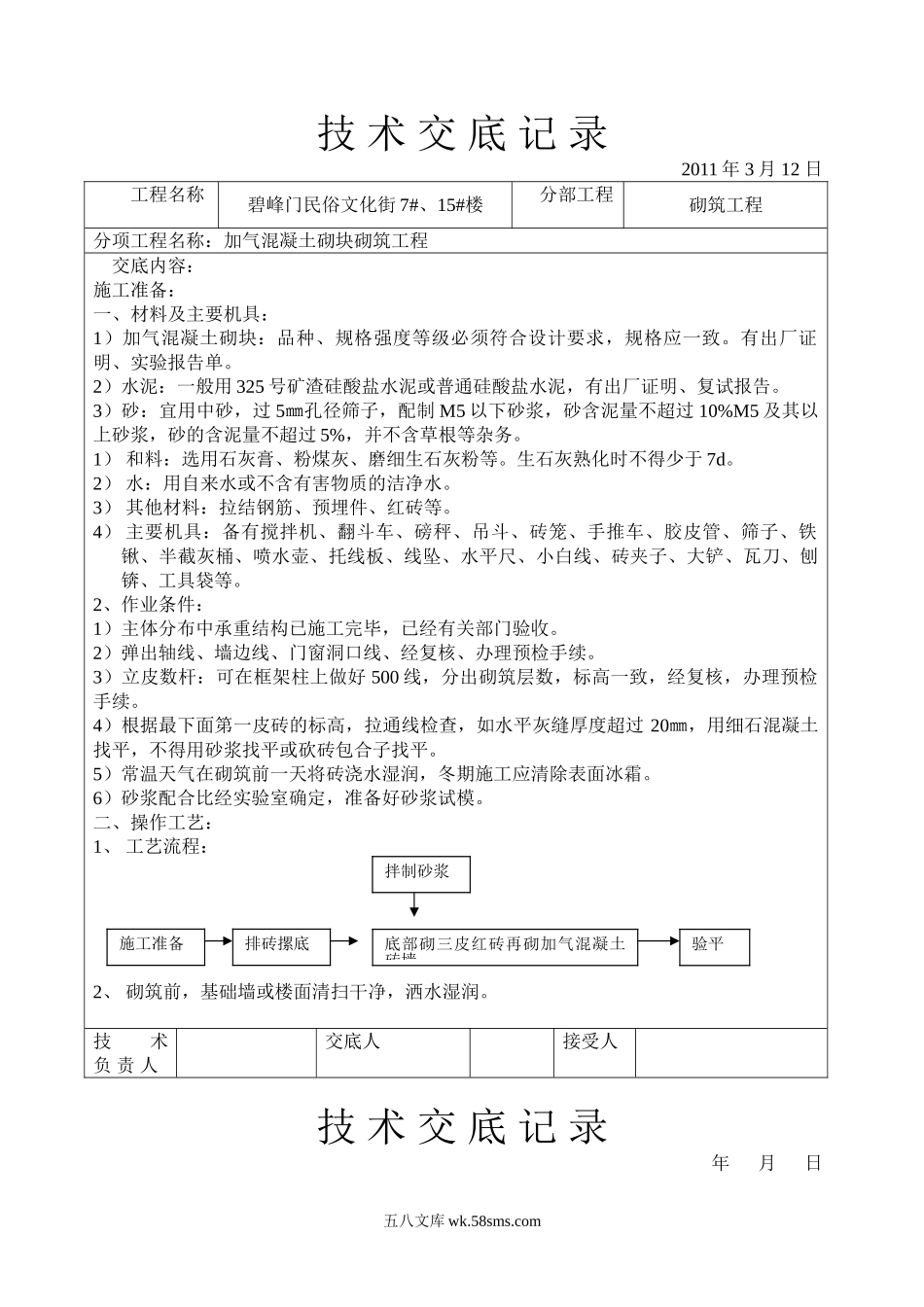 加气混凝土砌块砌筑工程技术交底2_第1页