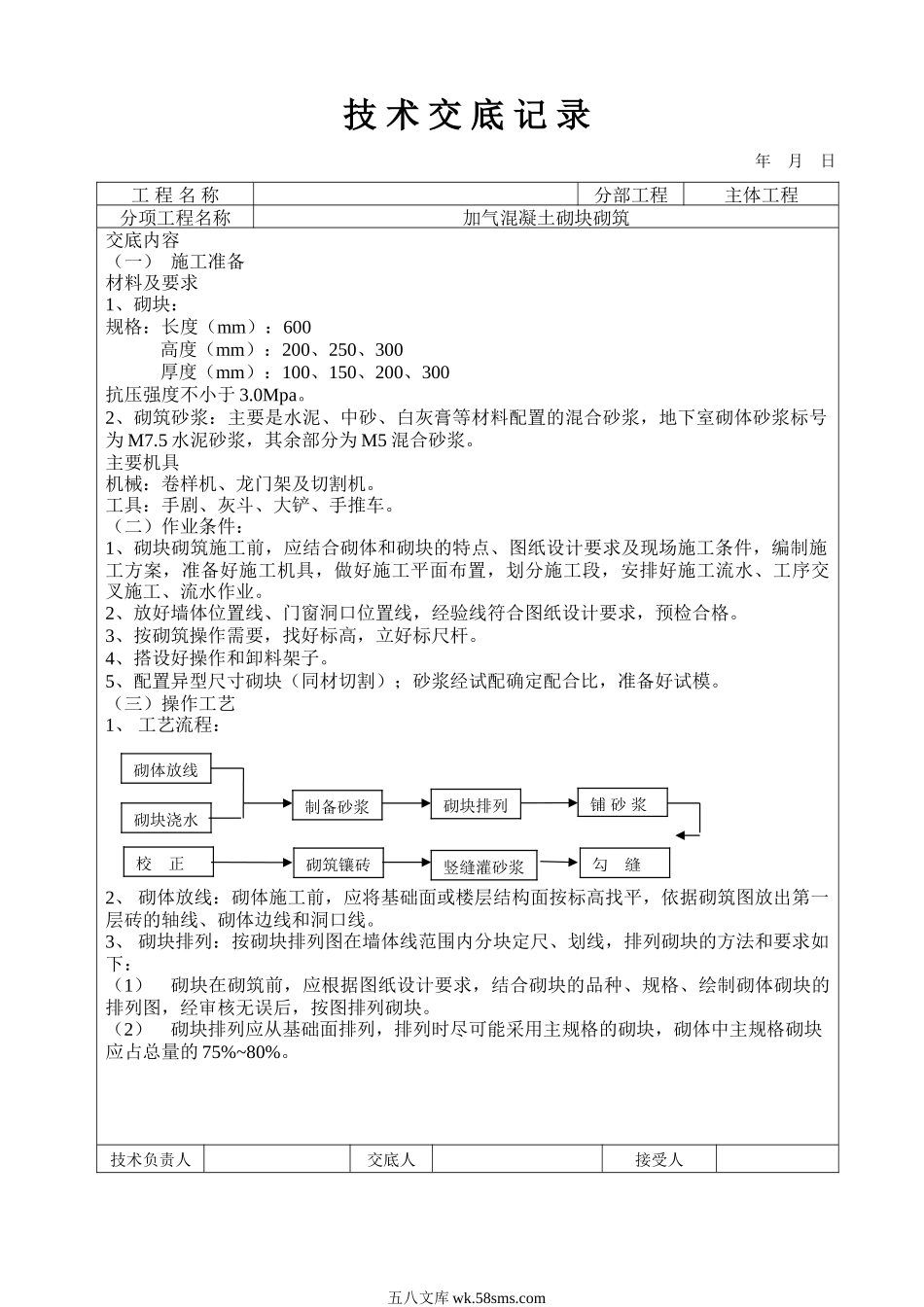 加气混凝土砌块砌筑工程技术交底_第1页