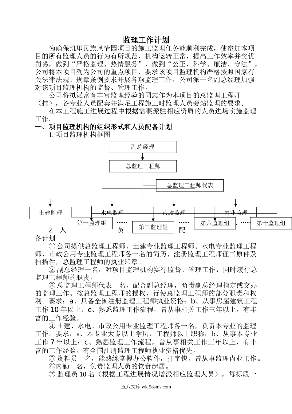 凯里民族风情园项目施工监理工作计划_第1页