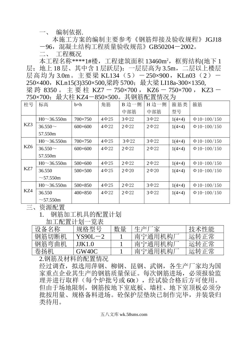 钢筋施工方案（0.00以上）_第1页