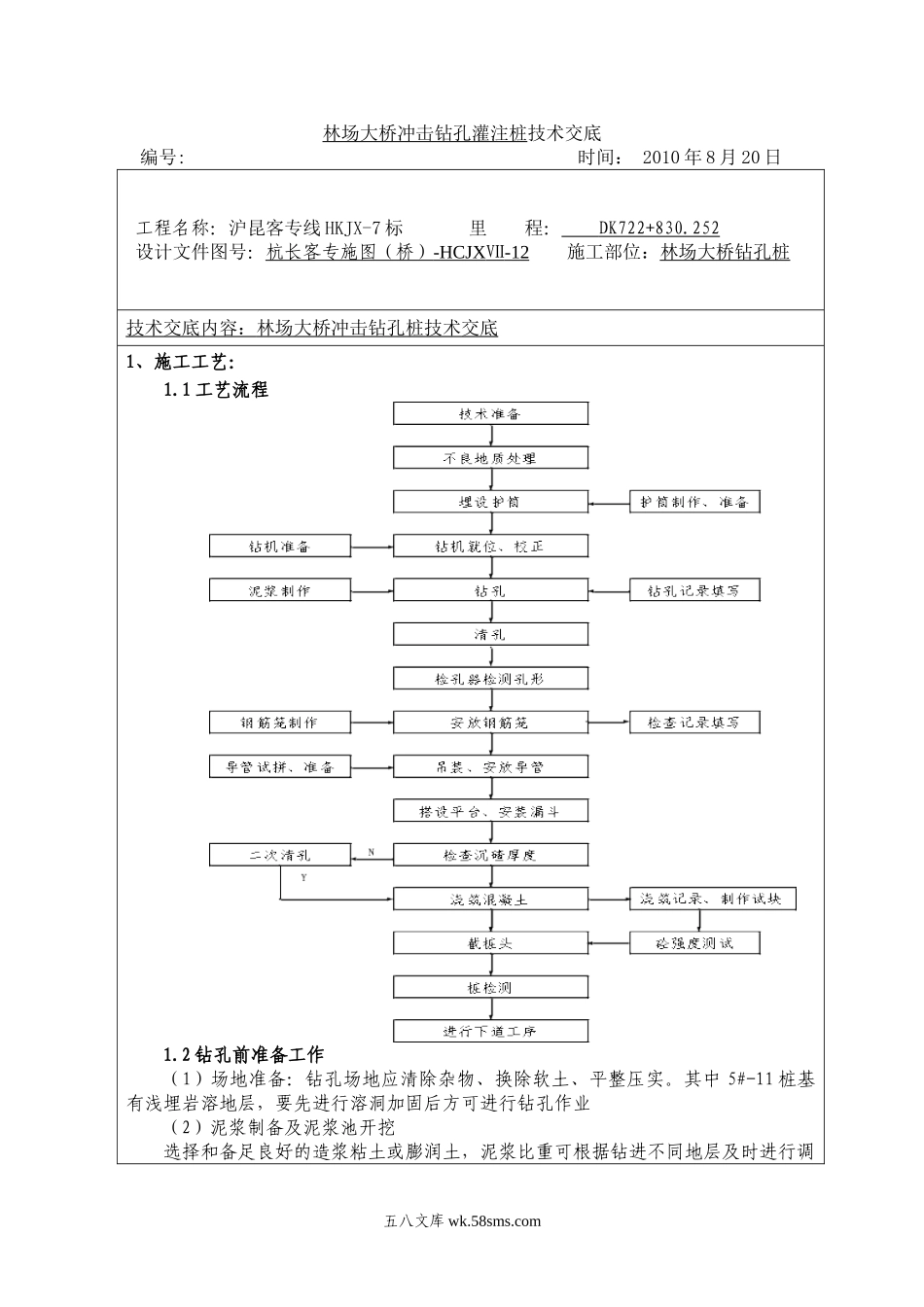 某大桥冲击钻孔灌注桩技术交底_第1页