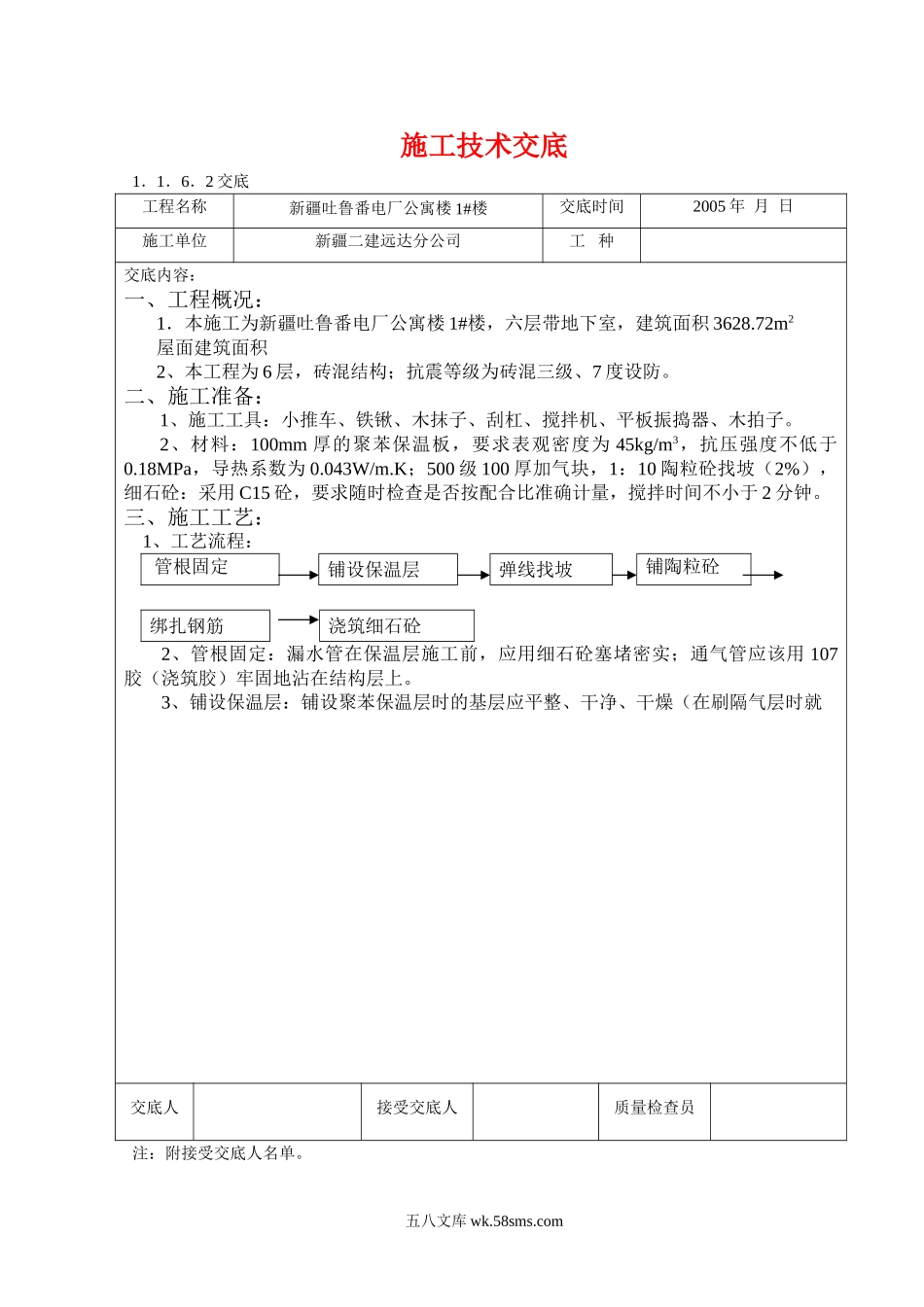 某电厂公寓楼施工技术交底_第1页