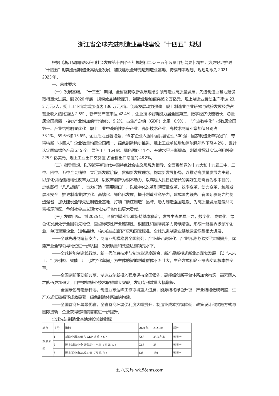 浙江省全球先进制造业基地建设“十四五”规划.docx_第1页