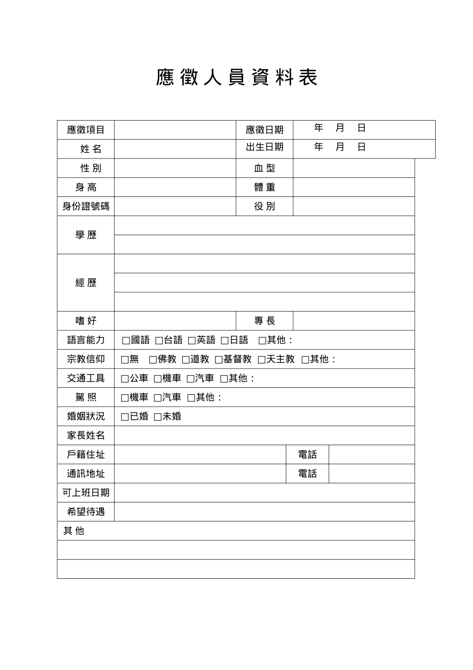 應徵人員資料表.doc_第1页