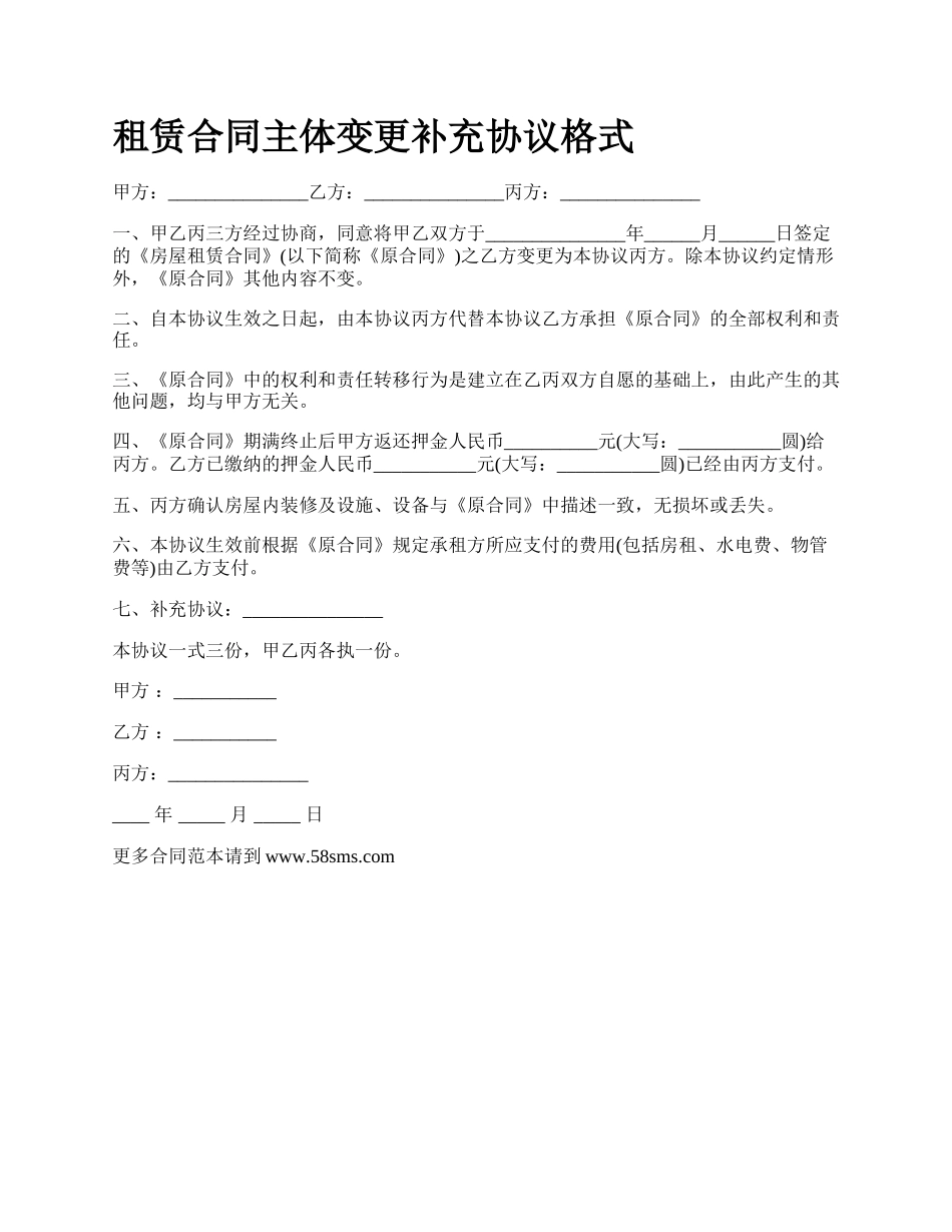 租赁合同主体变更补充协议格式.docx_第1页