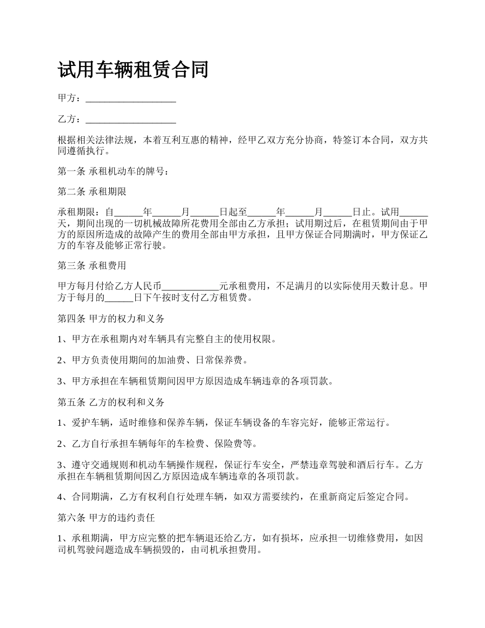 试用车辆租赁合同.docx_第1页