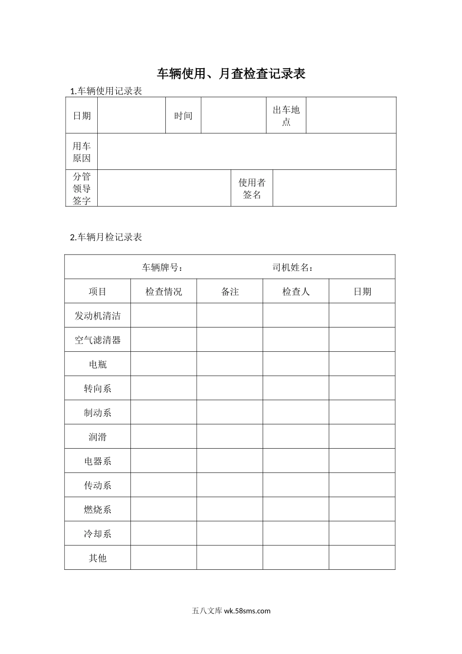 车辆使用、月查检查记录表.docx_第1页