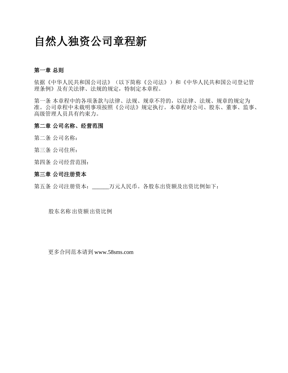 自然人独资公司章程新.docx_第1页