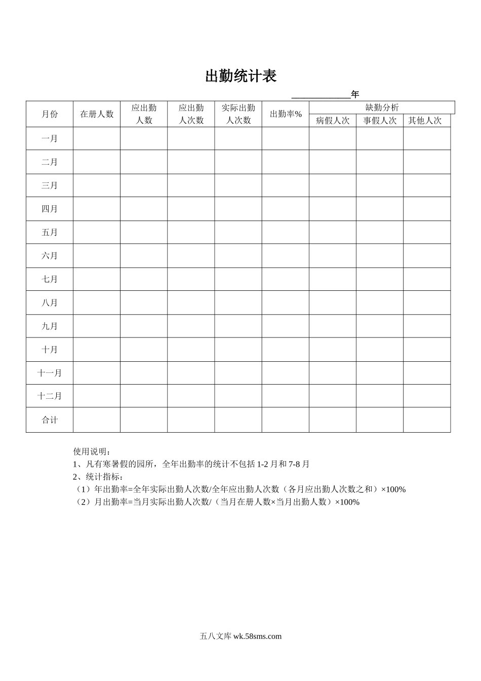 幼儿园15.出勤统计表.doc_第1页