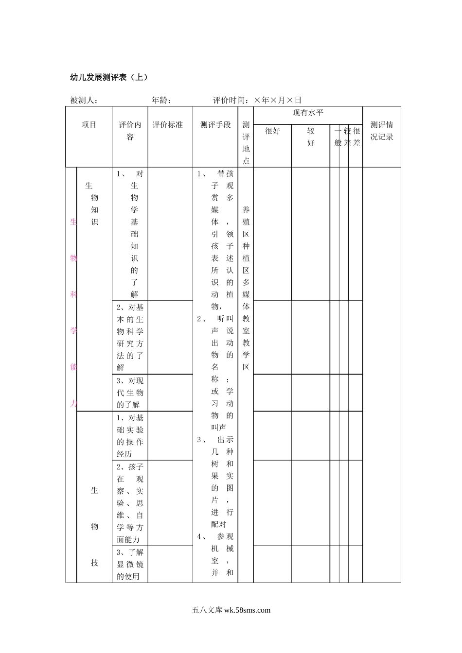 幼儿园幼儿发展测评表（上）.doc_第1页