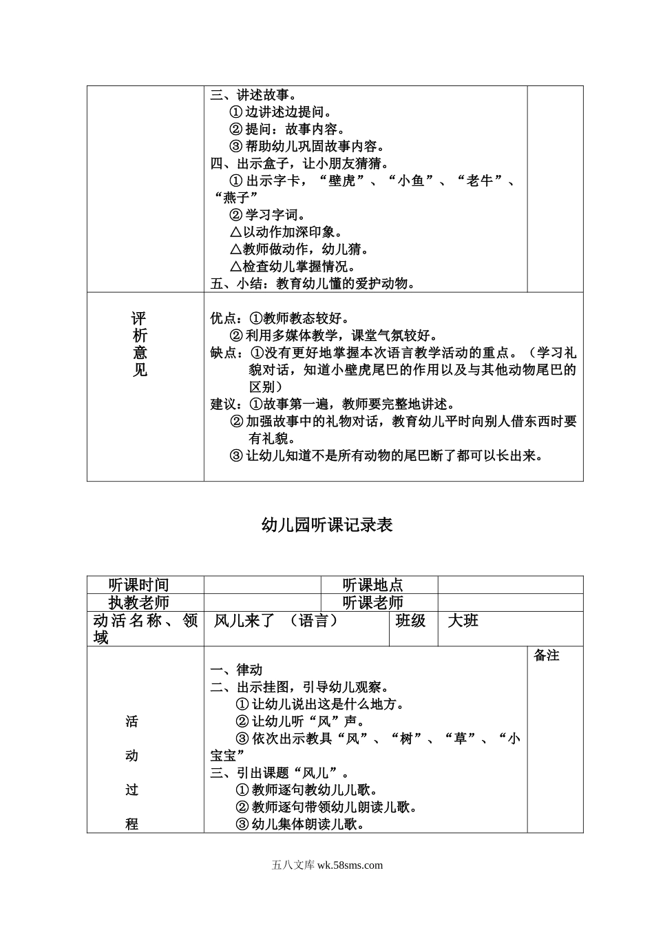 幼儿园幼儿园听课记录表 评析记录.doc_第3页