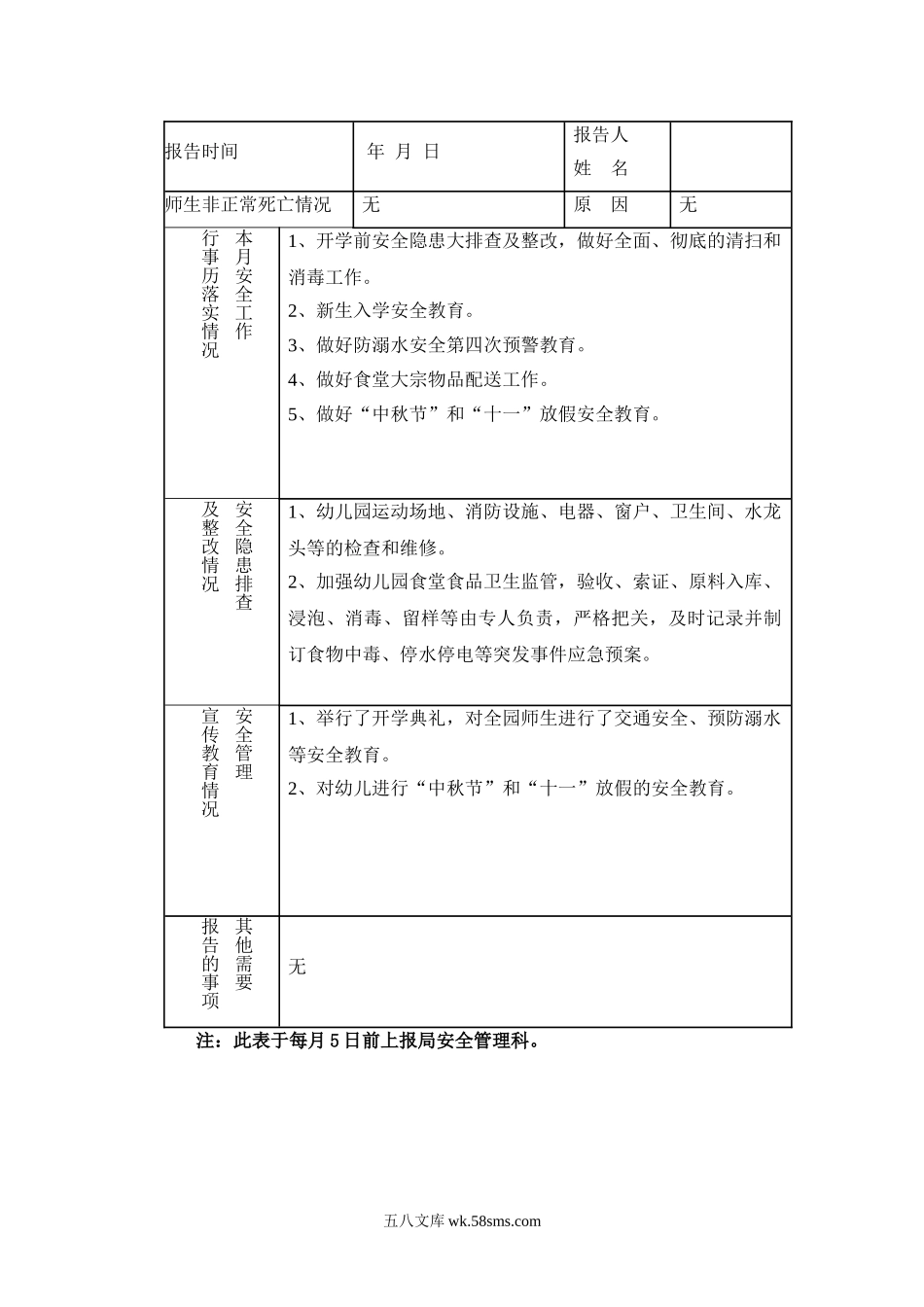 幼儿园月份隐患排查工作月报表.doc_第3页