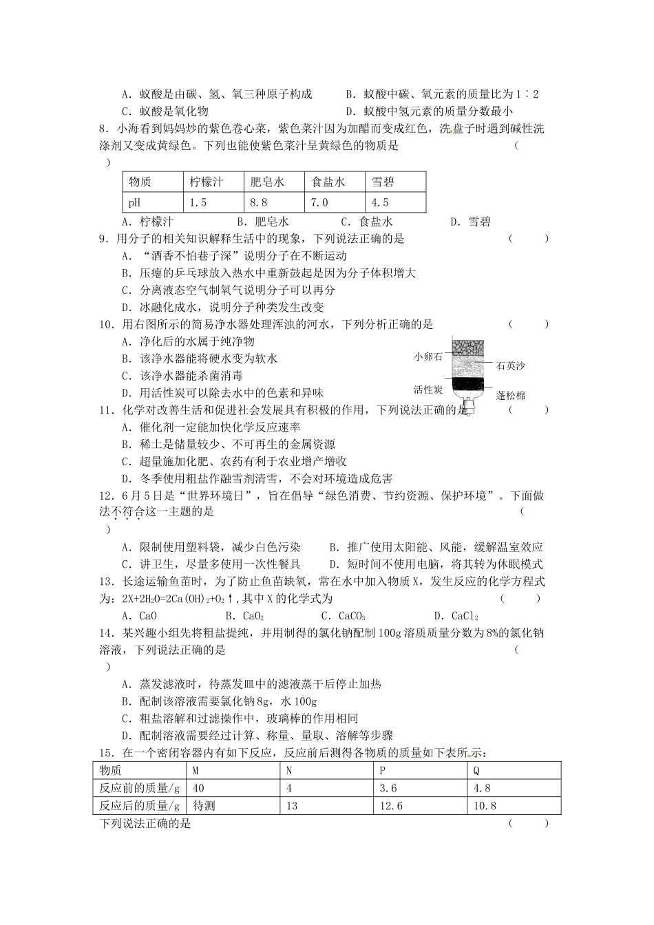 2014年黑龙江鸡西中考化学真题及答案.doc_第2页