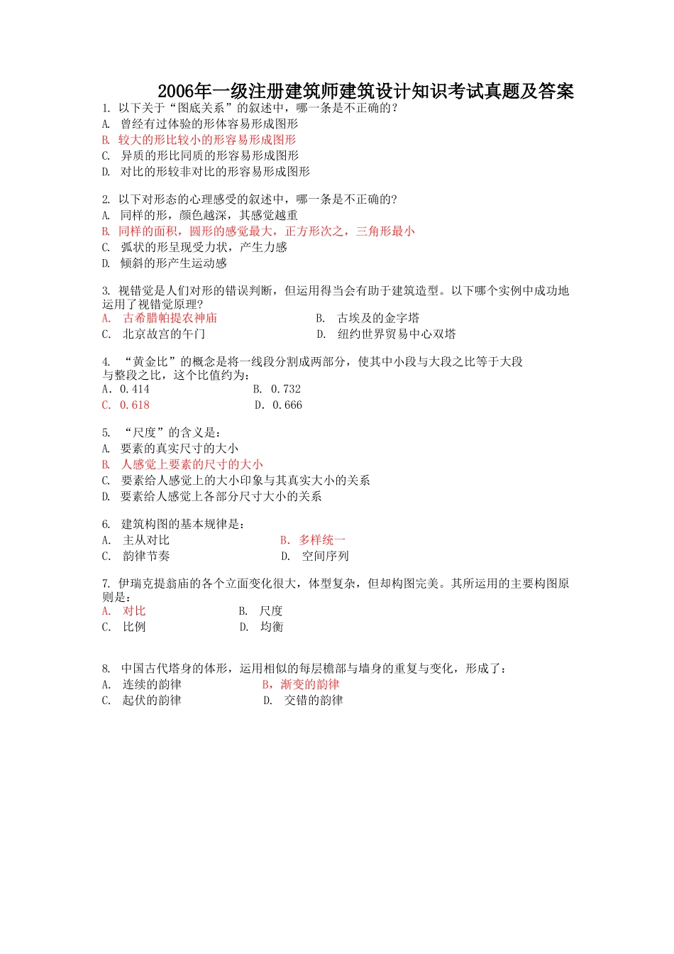 2006年一级注册建筑师建筑设计知识考试真题及答案.doc_第1页