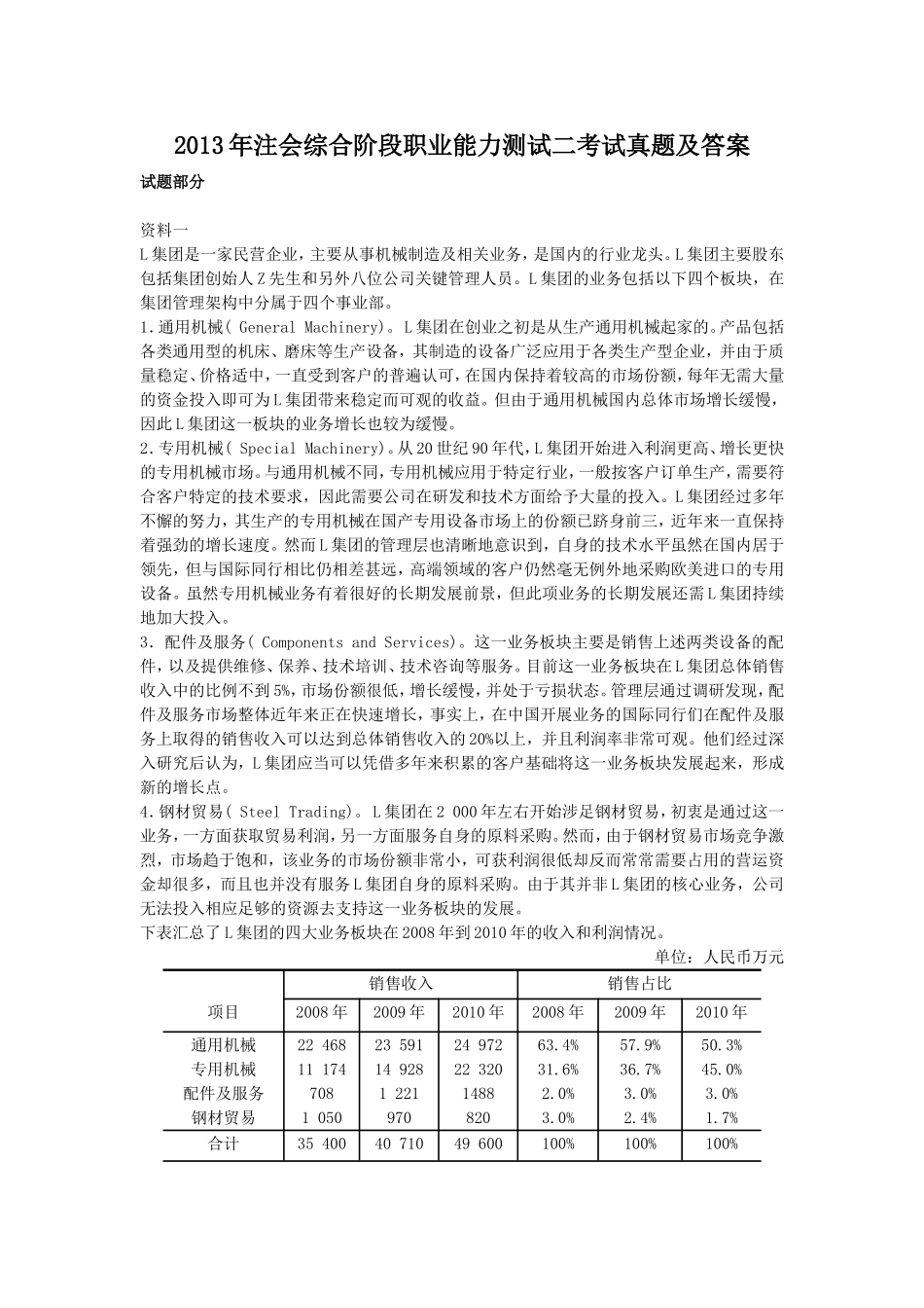 2013年注会综合阶段职业能力测试二考试真题及答案.doc_第1页