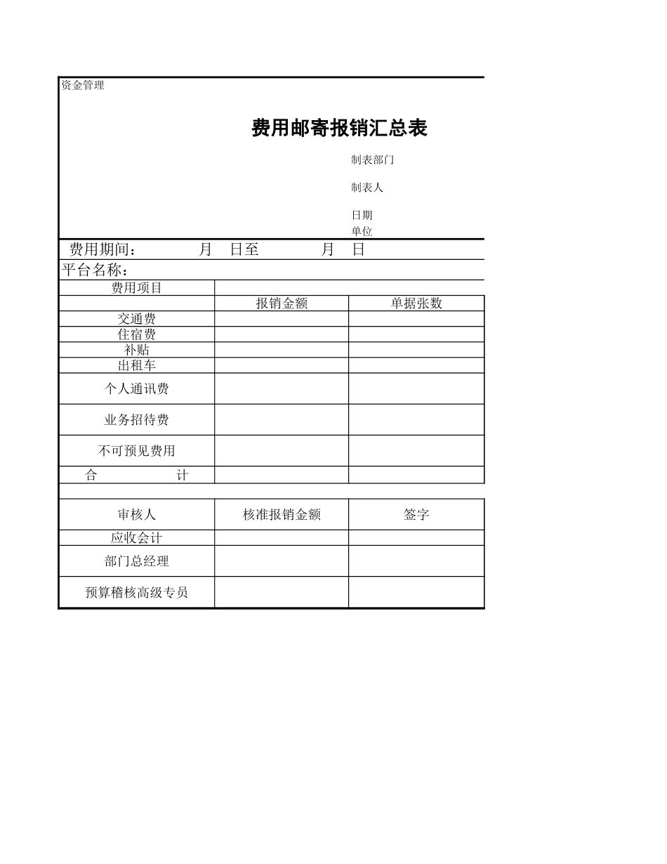 费用邮寄报销汇总表.xls_第1页