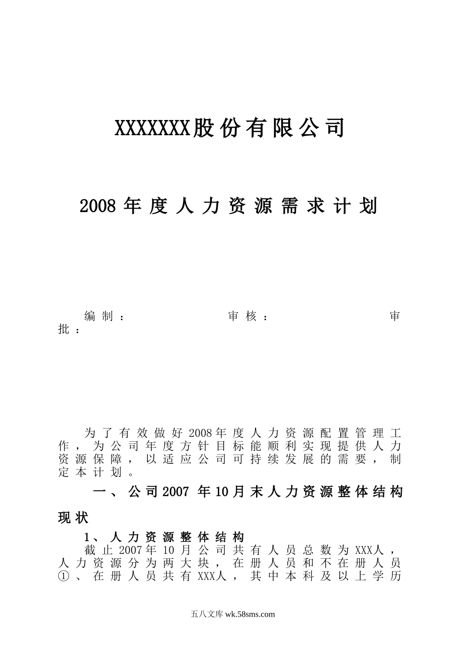 2008年度人力资源需求计划.doc_第1页