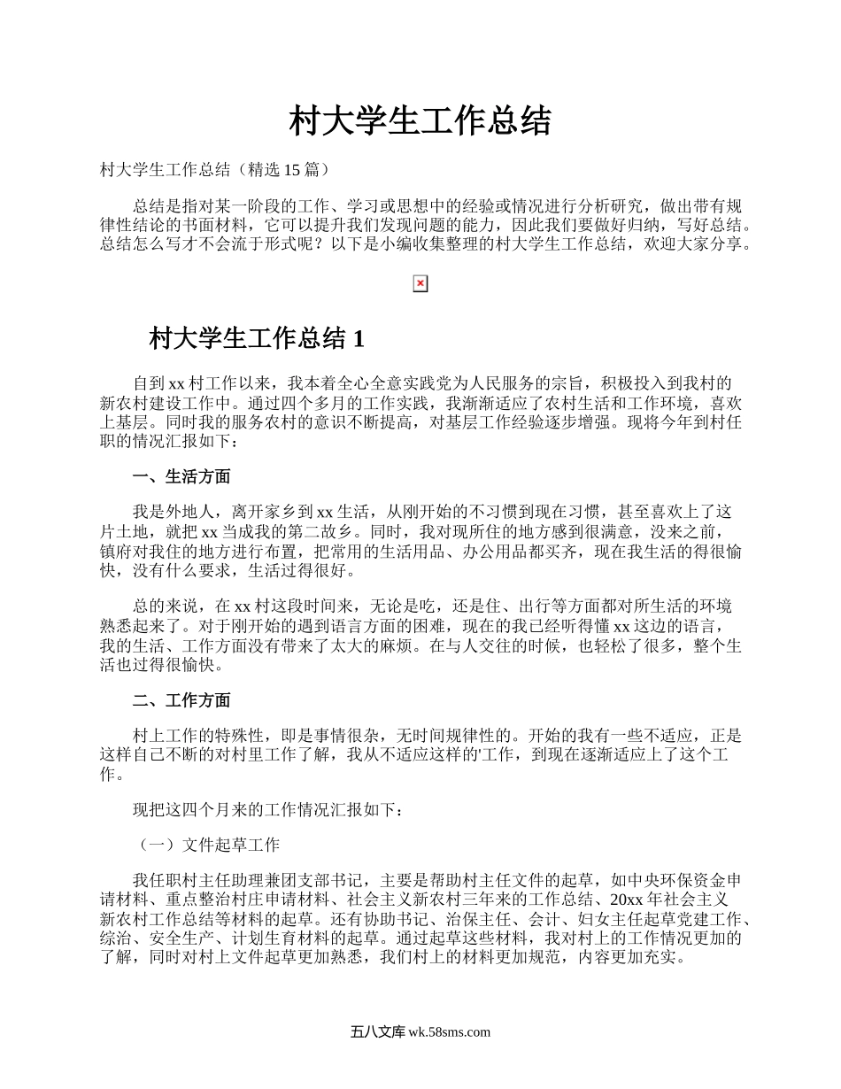 村大学生工作总结.docx_第1页