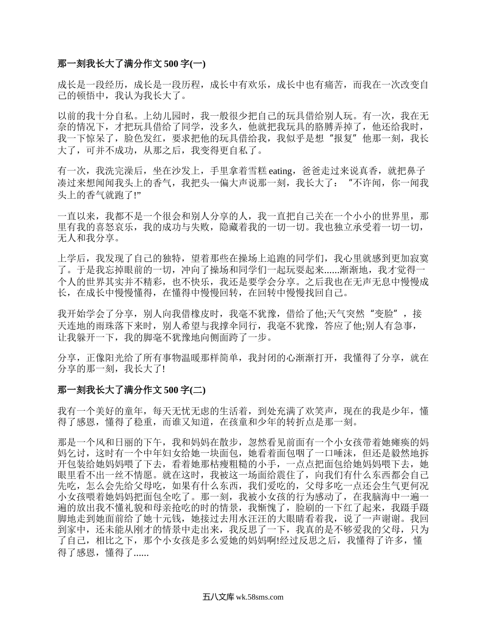 那一刻我长大了作文500字_我长大了满分作文.docx_第1页