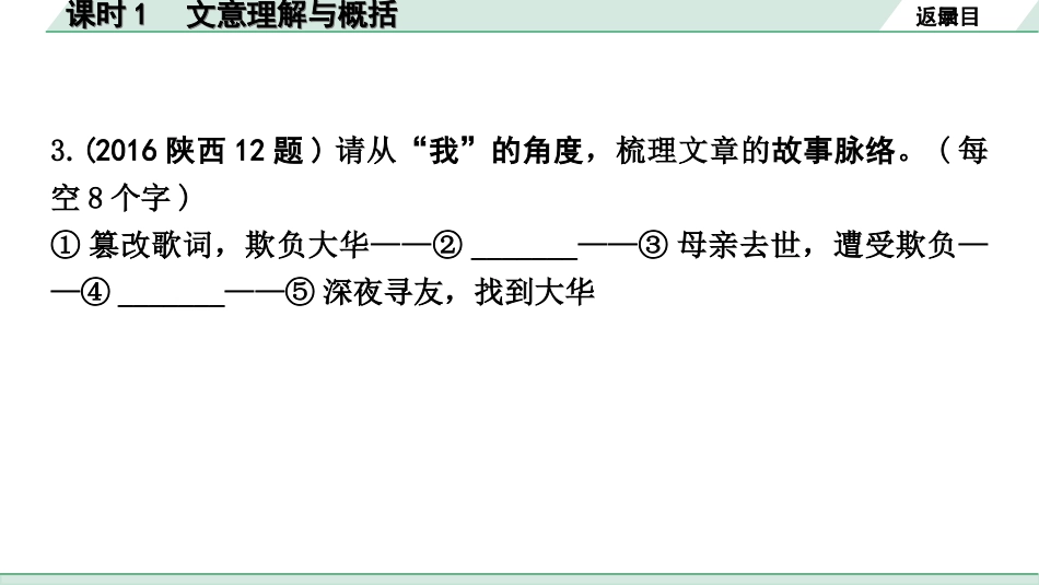 中考陕西语文配套课件_3.第三部分  现代文阅读_专题八  记叙类文本阅读_考点分课时“1对1”讲练_课时1  文意理解与概括.ppt_第3页