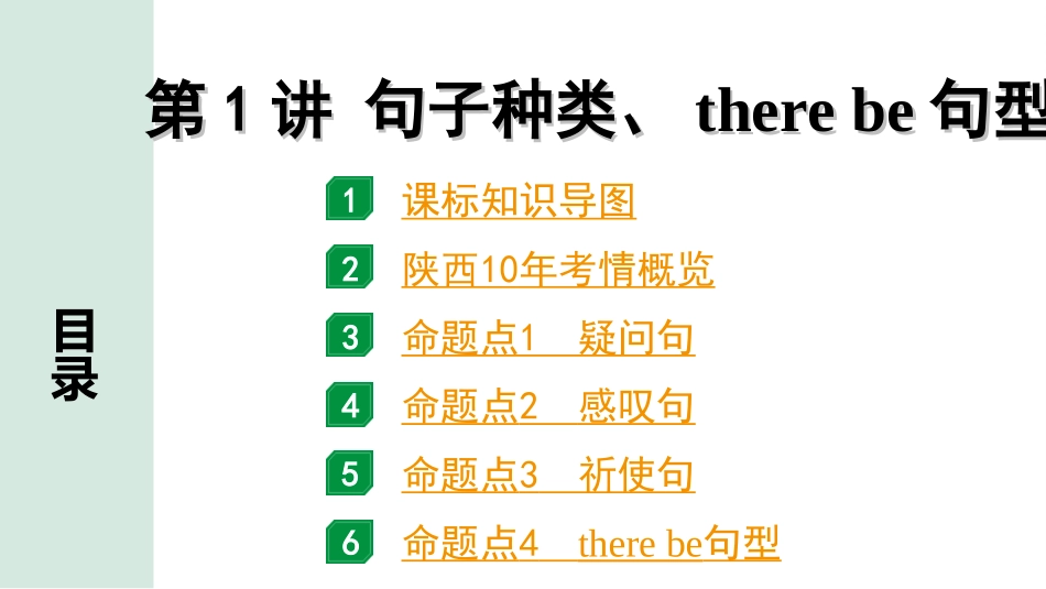 中考陕西英语配套课件WY_精品课件_1.精讲本_40. 第二部分 专题五 第1讲 句子种类、there be句型.ppt_第2页