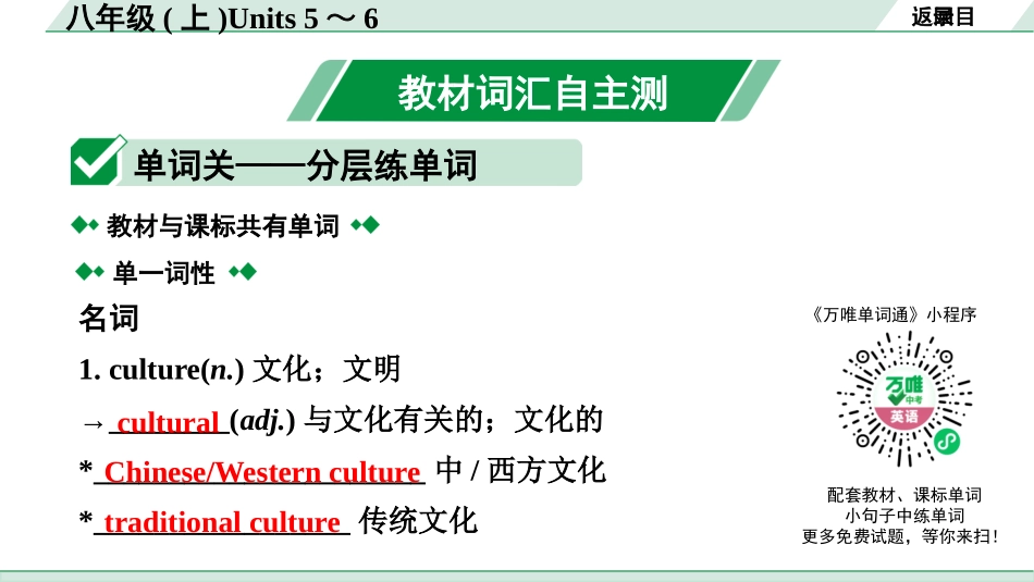 中考陕西英语配套课件_精品课件_2. 教材词汇语境练_09. 八年级(上)　Units 5～6.pptx_第3页