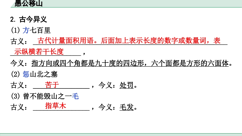 中考陕西语文配套课件_4.第四部分  古诗文阅读_专题一 文言文三阶攻关_一阶  教材九~七年级文言文分册梳理_第18篇　愚公移山_愚公移山（练）.ppt_第3页