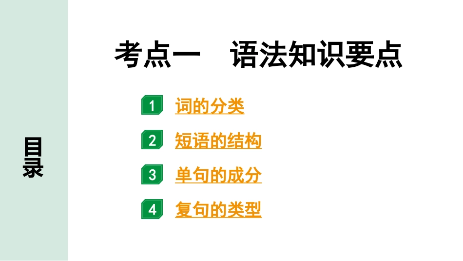 中考陕西语文配套课件_1.第一部分  积累和运用_专题四  词段阅读修改_考点突破及针对训练_1.考点一  语法知识要点.pptx_第1页