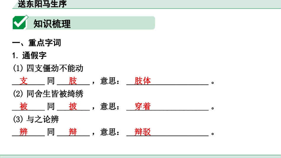 中考陕西语文配套课件_4.第四部分  古诗文阅读_专题一 文言文三阶攻关_一阶  教材九~七年级文言文分册梳理_第6篇　送东阳马生序_送东阳马生序（练）.ppt_第2页