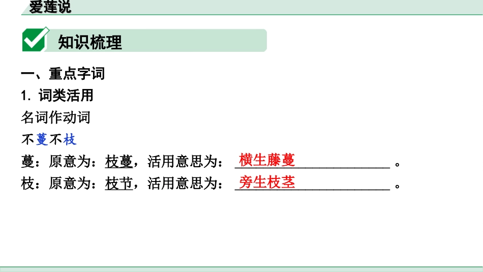 中考陕西语文配套课件_4.第四部分  古诗文阅读_专题一 文言文三阶攻关_一阶  教材九~七年级文言文分册梳理_第38篇　爱莲说_爱莲说（练）.ppt_第2页