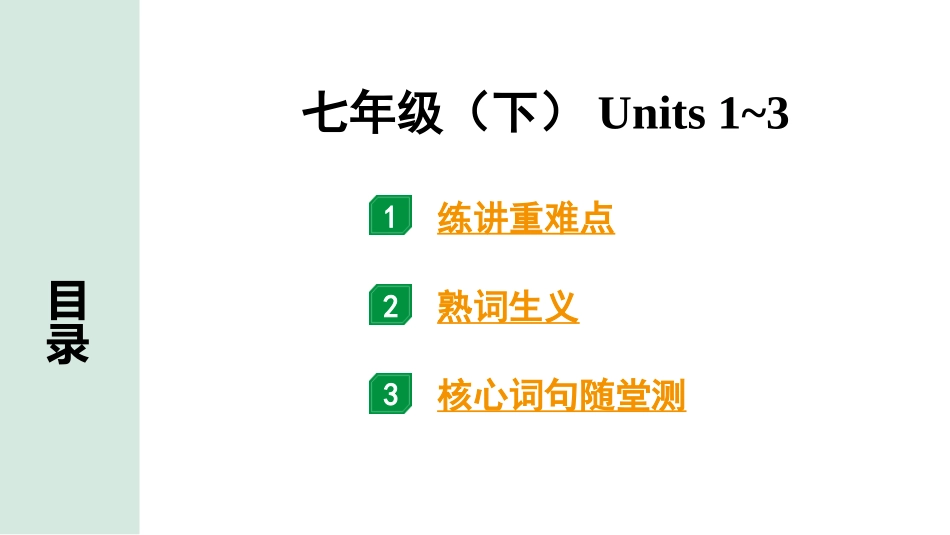 中考甘肃英语配套课件_1.精讲本_03. 第一部分 七年级（下）Units 1~3.ppt_第1页