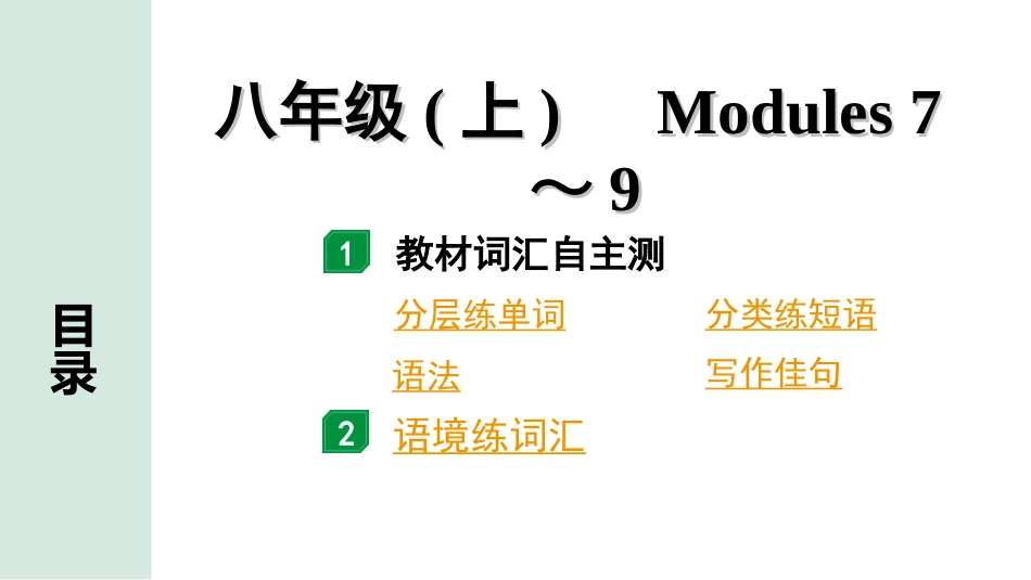 中考陕西英语配套课件WY_精品课件_2.教材词汇语境练_11. 八年级(上)   Modules 7~9.ppt_第2页