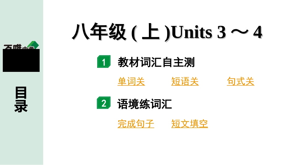 中考陕西英语配套课件_精品课件_2. 教材词汇语境练_08. 八年级(上)　Units 3～4.ppt_第2页