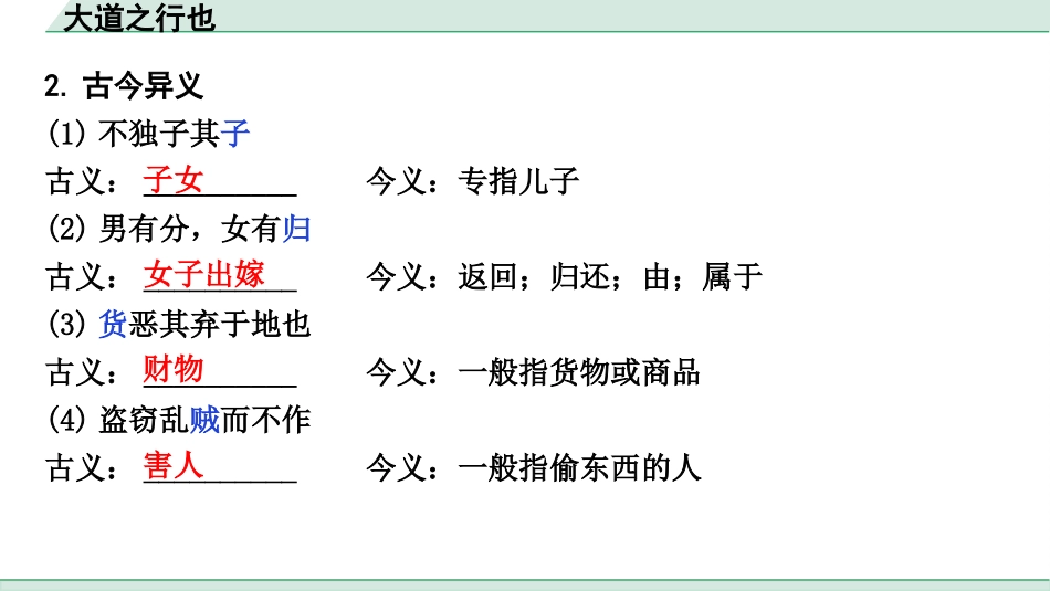 中考1.甘肃语文配套课件_2.第二部分  古诗文阅读_1.专题一  文言文阅读_2.一阶 课内文言文阅读_教材39篇文言文梳理及训练_15. 《礼记》二则_大道之行也_大道之行也（练）.pptx_第3页