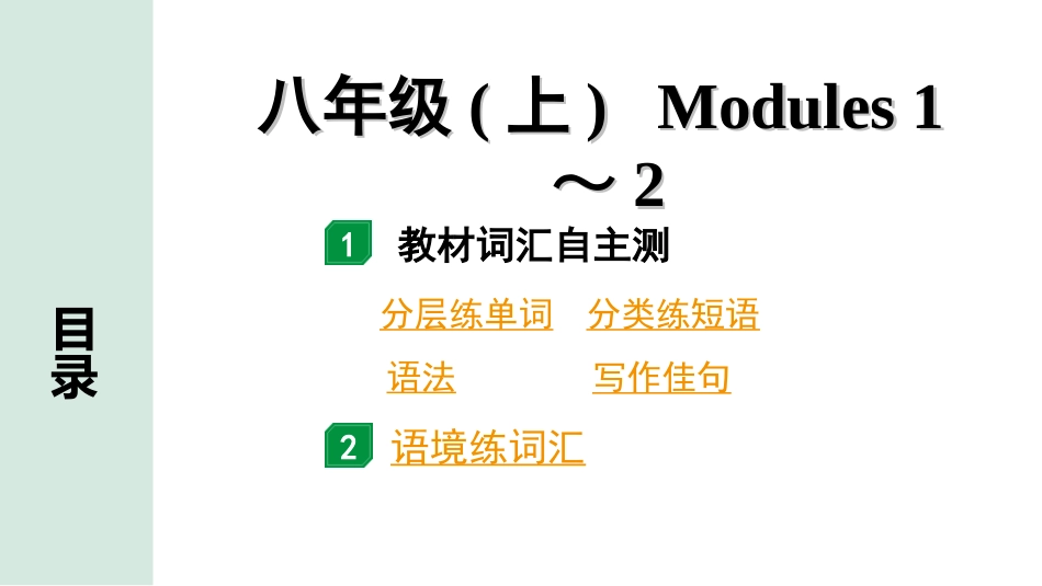 中考陕西英语配套课件WY_精品课件_2.教材词汇语境练_08. 八年级(上)   Modules 1~2.ppt_第2页