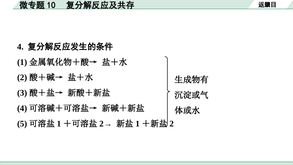 中考8.甘肃化学配套课件_01.精品课件_01.第一部分　甘肃中考考点研究_10.第十、十一单元　酸碱盐微专题_03.微专题10　复分解反应及共存.pptx_第3页