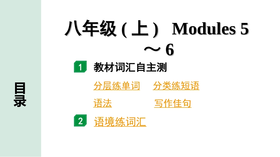 中考陕西英语配套课件WY_精品课件_2.教材词汇语境练_10. 八年级(上)   Modules 5~6.ppt_第2页