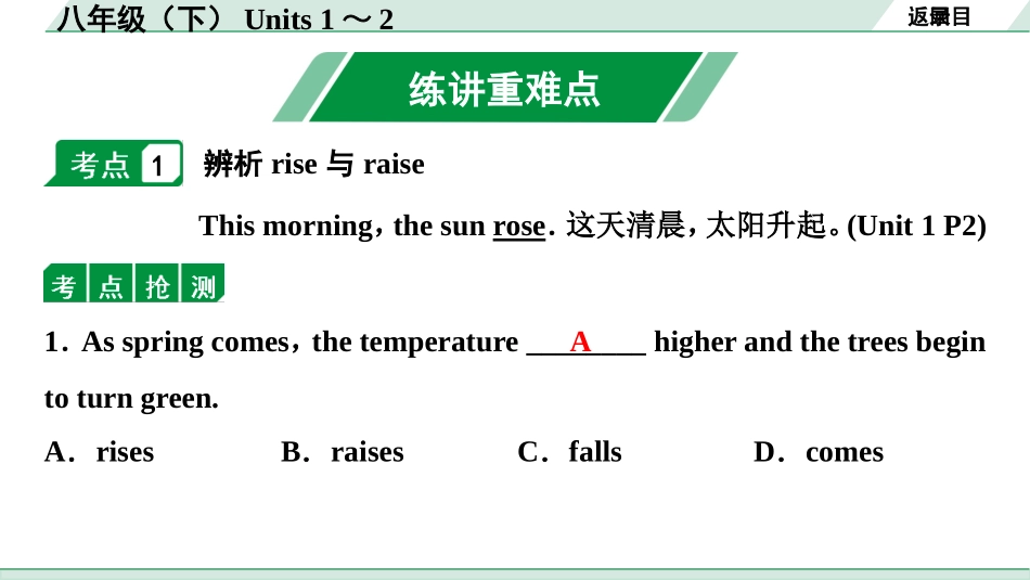 中考甘肃英语配套课件HBJY(1)_1. 精讲本_09. 第一部分 八年级（下）Units 1～2.ppt_第2页