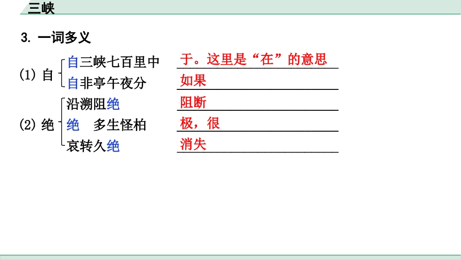 中考1.甘肃语文配套课件_2.第二部分  古诗文阅读_1.专题一  文言文阅读_2.一阶 课内文言文阅读_教材39篇文言文梳理及训练_17. 三峡_三峡（练）.pptx_第3页