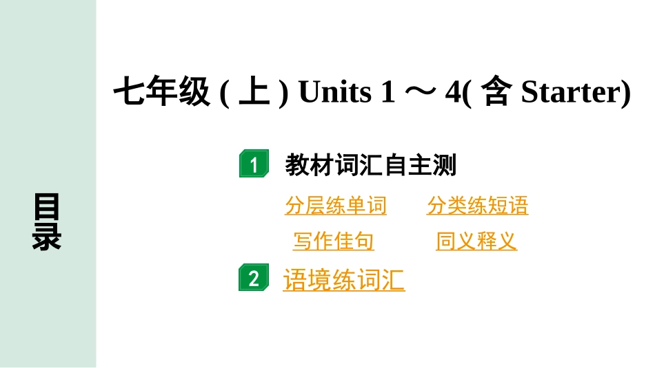 中考甘肃英语配套课件_2.教材词汇语境练＆课标词汇分类记_正面_01. 七年级（上）Units 1~4（含Starter）.ppt_第2页