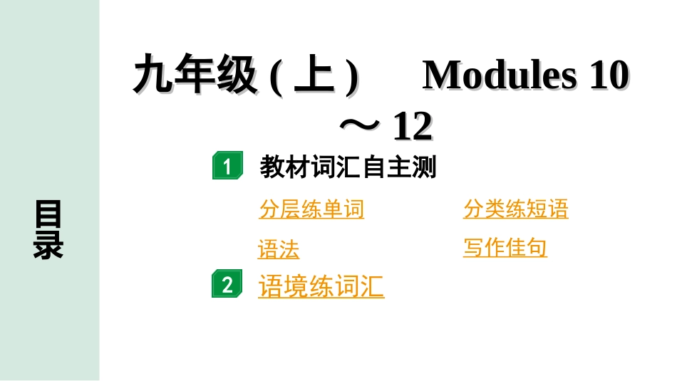 中考陕西英语配套课件WY_精品课件_2.教材词汇语境练_21. 九年级(上)   Modules 10～12.ppt_第2页