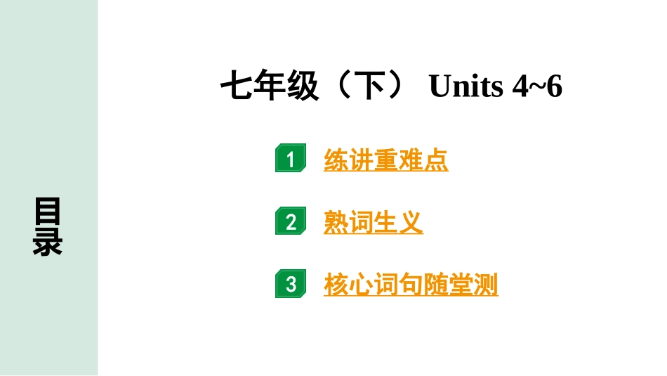 中考甘肃英语配套课件_1.精讲本_04. 第一部分 七年级（下）Units 4~6.ppt_第1页