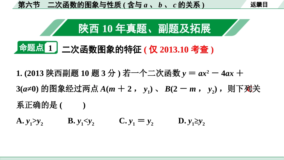 中考陕西数学配套课件_1.精讲本_1.第一部分  陕西中考考点研究_3.第三章  函数_7.第六节  二次函数的图象与性质（含a、b、c的关系）.pptx_第2页