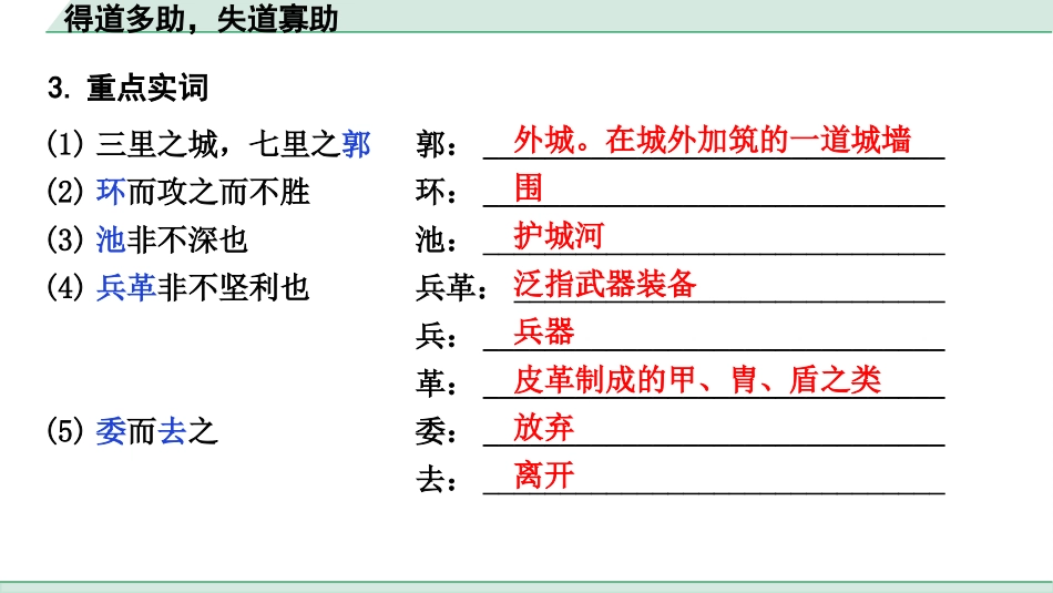 中考1.甘肃语文配套课件_2.第二部分  古诗文阅读_1.专题一  文言文阅读_2.一阶 课内文言文阅读_教材39篇文言文梳理及训练_20. 《孟子》三章_得道多助，失道寡助_得道多助，失道寡助（练）.pptx_第3页