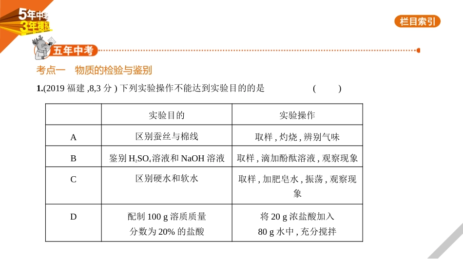 中考福建化学05第五部分 科学探究_15专题十五　物质的鉴别、推断和提纯.pptx_第1页