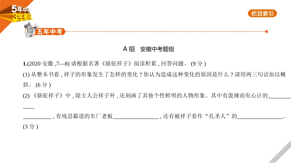 中考安徽语文01第一部分  语文积累与综合运用_03专题三　名著阅读.pptx_第1页