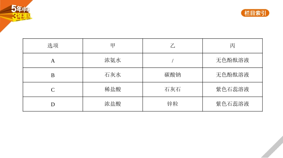 中考安徽化学01第一部分　身边的化学物质_05专题五　常见的酸和碱.pptx_第2页