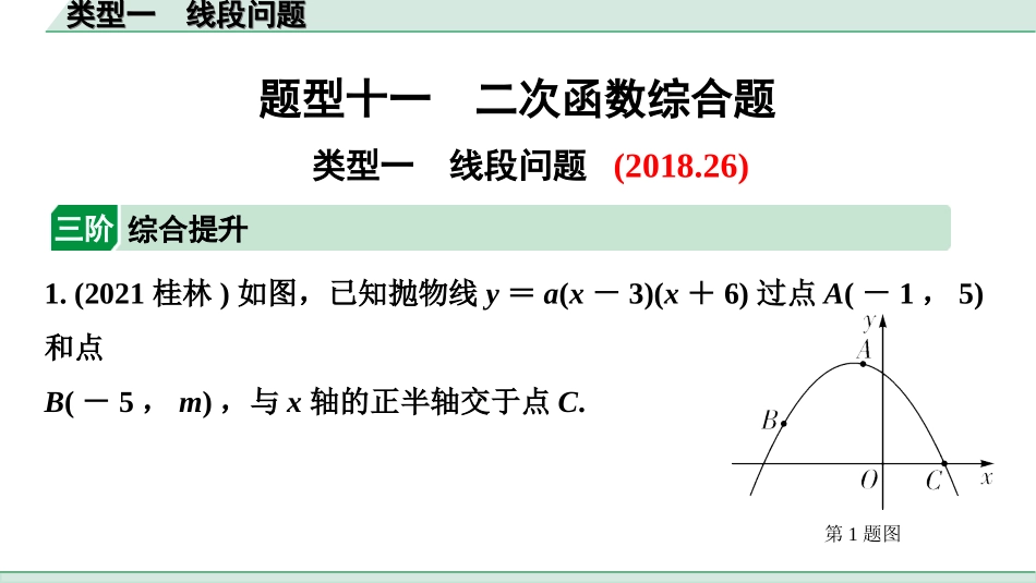 中考北部湾数学2.第二部分  北部湾经济区中考重难题型研究_二、解答重难题型精讲练_11.题型十一  二次函数综合题_1.类型一  线段问题.ppt_第1页