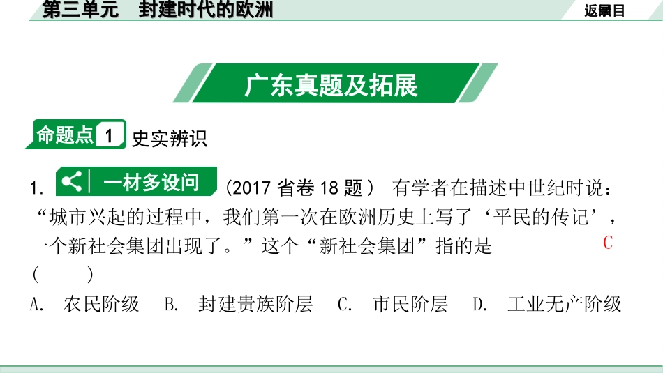 中考广东历史全书PPT_2.精练本_1.第一部分   广东中考主题研究_4.板块四  世界古代史_3.第三单元  封建时代的欧洲.ppt_第3页