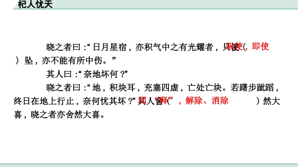 中考杭州语文2. 第二部分 阅读_4.专题四  课外文言文三阶攻关_一阶  必备知识——课内文言文字词积累_教材重点字词逐篇训练_7. 杞人忧天_杞人忧天（练）.ppt_第3页